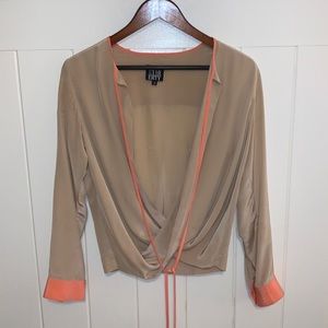Tan Front Tie Blouse